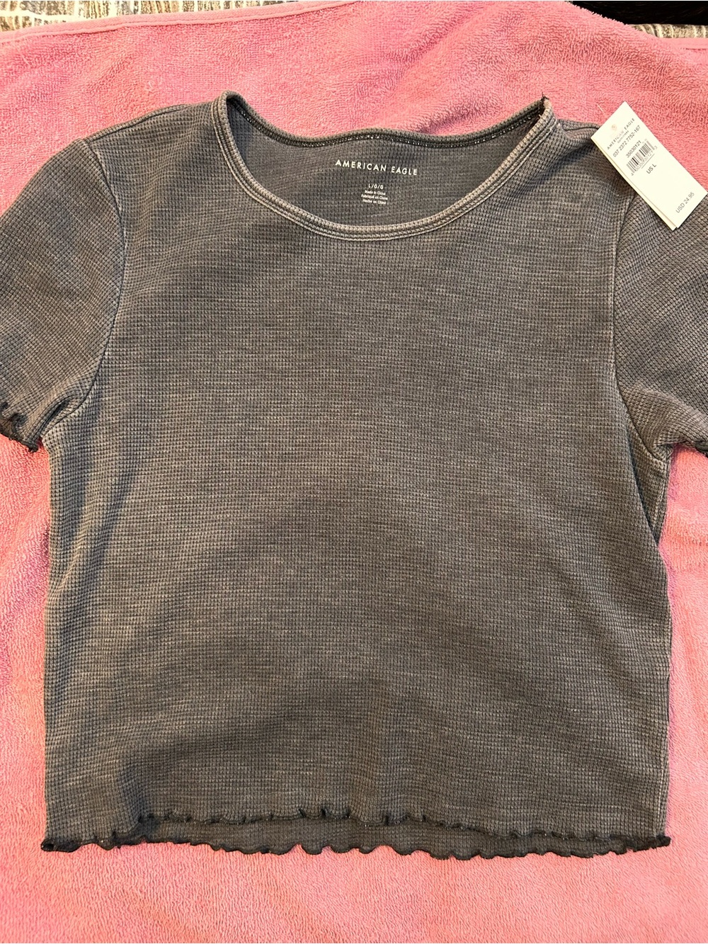 American Eagle Outfitters Gray Waffle Knit Short Sleeve Tee